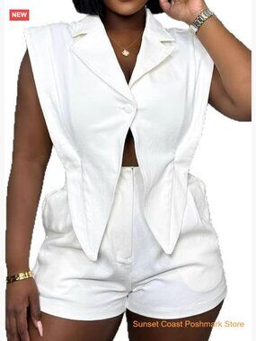 Women's Sleeveless Blazer Vest Romper Dressy Jumpsuit with Pockets Elastic